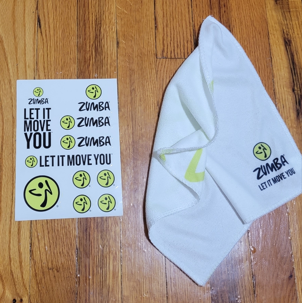 Zumba Fitness Set of 1 sheet of stickers and 1 towel of your choice